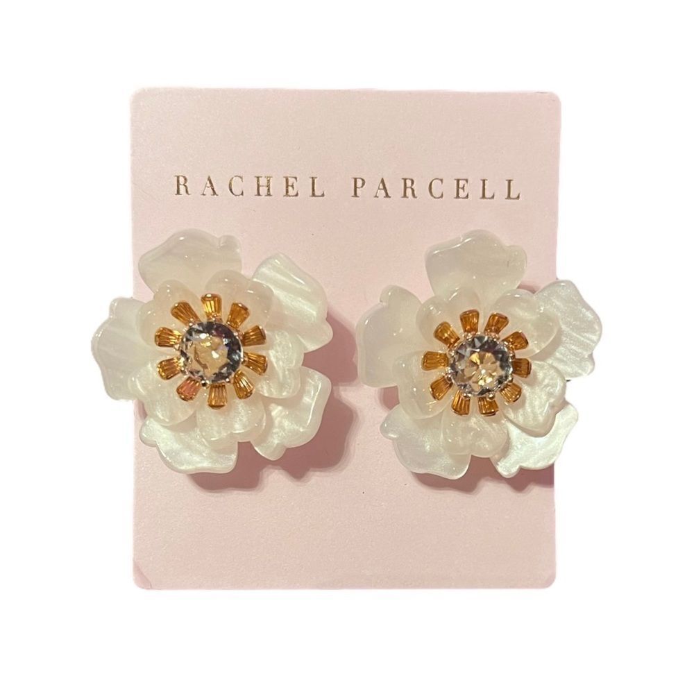 Rachel Parcell Floral Statement Button Stud Earring In Ivory Gold